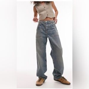 Topshop Relaxed Carpenter Jeans - Mid Blue